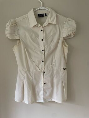 ONLY White Button-Front Puff Sleeve Blouse